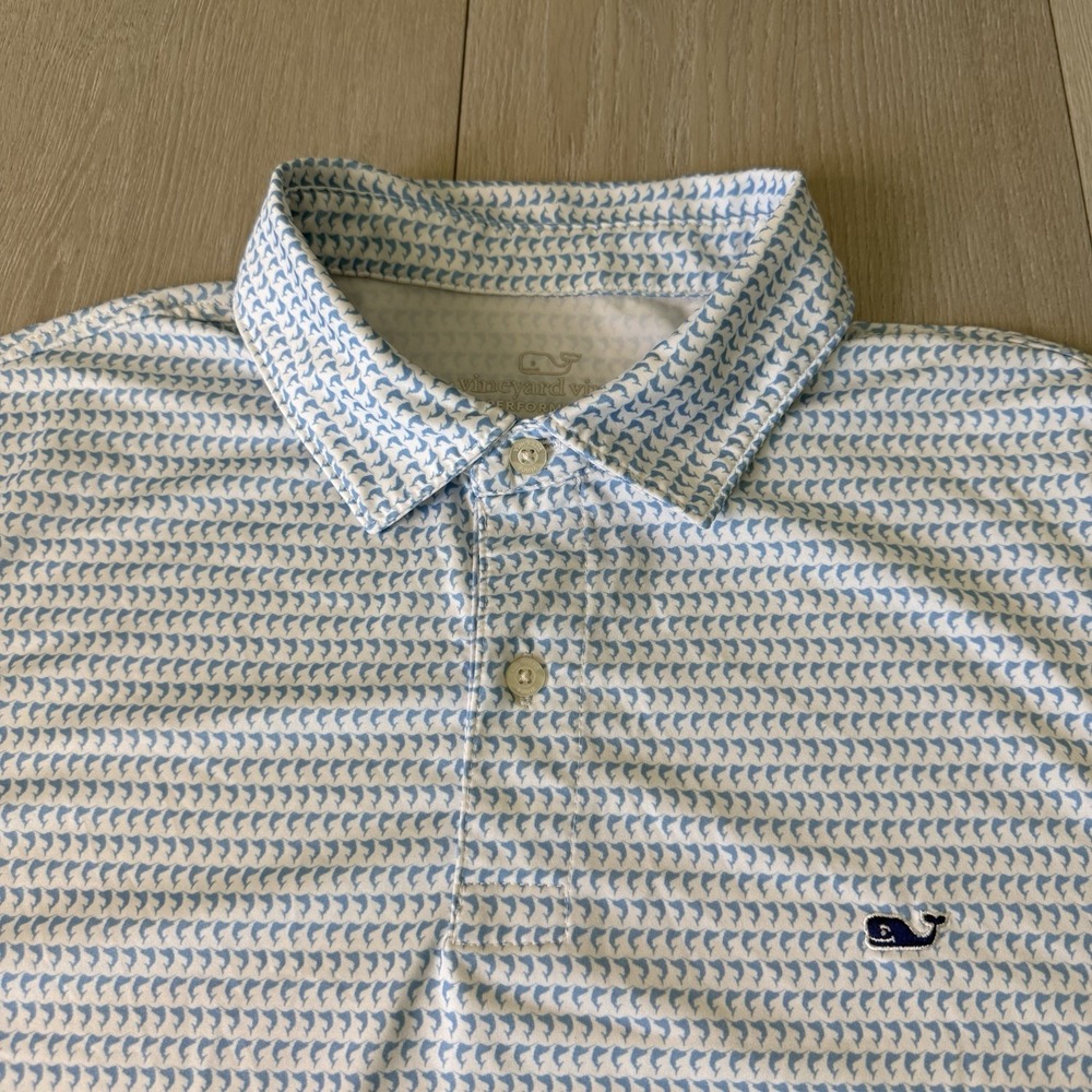 Vineyard Vines Performance Polo Shirt Swordfish All Over Print Mens M Medium